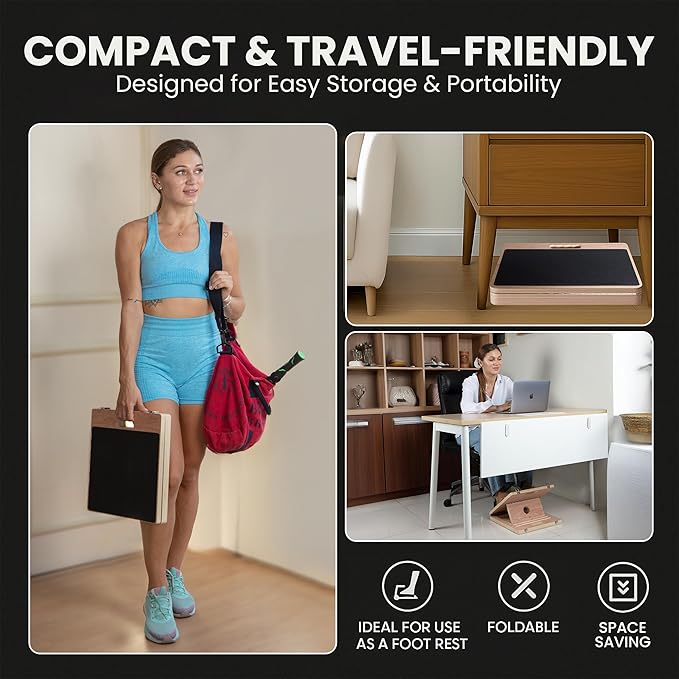 17″ Wide, Premium Portable Wooden Slant Board, Thicker Bottom, Squats & Calf Stretching – Professional Adjustable Calf Stretcher Slant Board, Exercise Guide & Bonus Muscle Roller, Physical Therapy