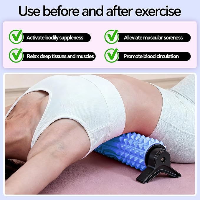 Foam Roller with Detachable Stand, 18” Deep Tissue Massage Roller, Beginner-Friendly Support Design for Muscle Recovery, Home Workout & Fitness - Blue