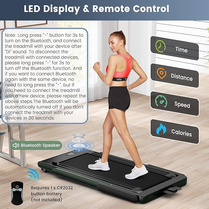 Goplus 2 in 1 Folding Treadmill, 2.25HP Superfit Under Desk Electric Treadmill, Installation-Free with Remote Control, APP Control and LED Display, Walking Jogging for Home Office