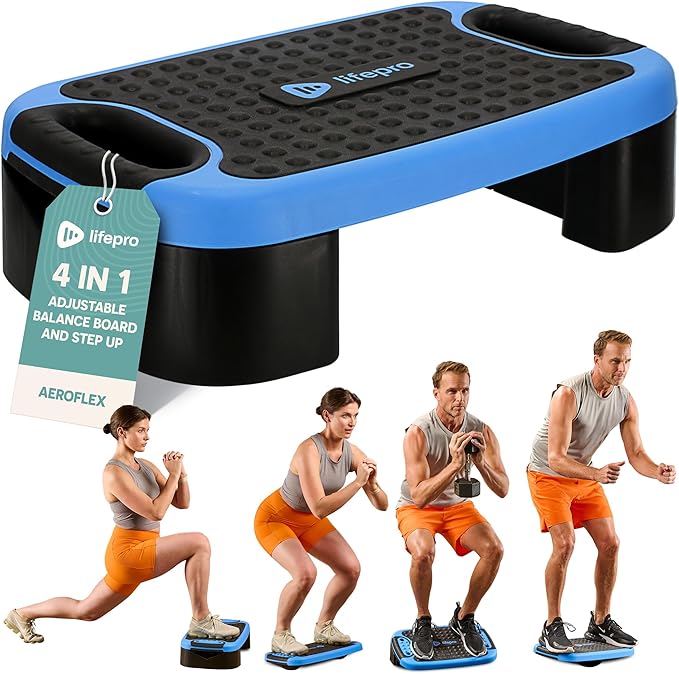 Lifepro 4-in-1 Aerobic Balance Board and Step Up Exercise Platform - Aeroflex Adjustable Multifunctional Slant Board for Home Workouts, Non-Slip Stepper Design