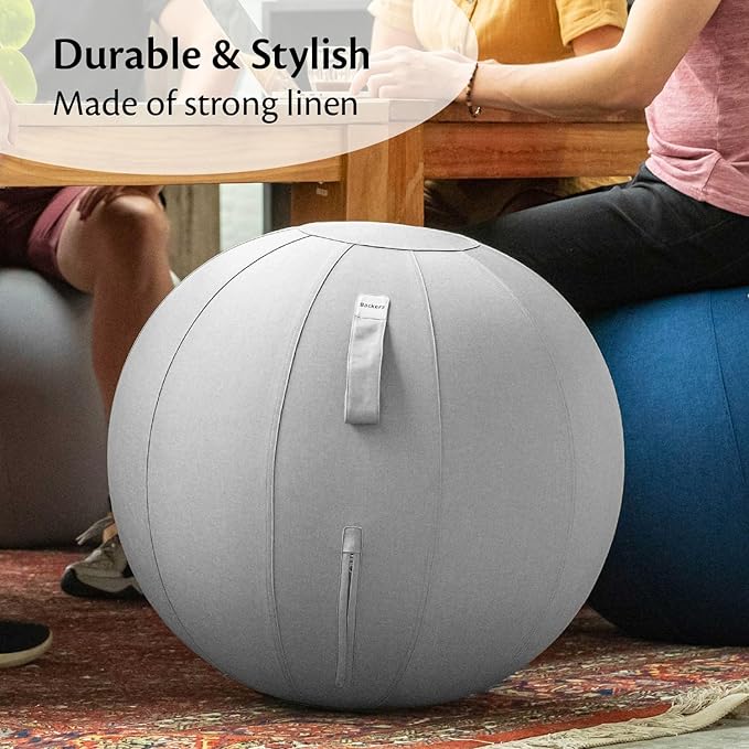 Balance Ball Chair for Office & Home - Ergonomic Exercise Ball for Posture & Back Pain Relief, Yoga Ball Chair - Sitting Ball with Washable Linen Cover