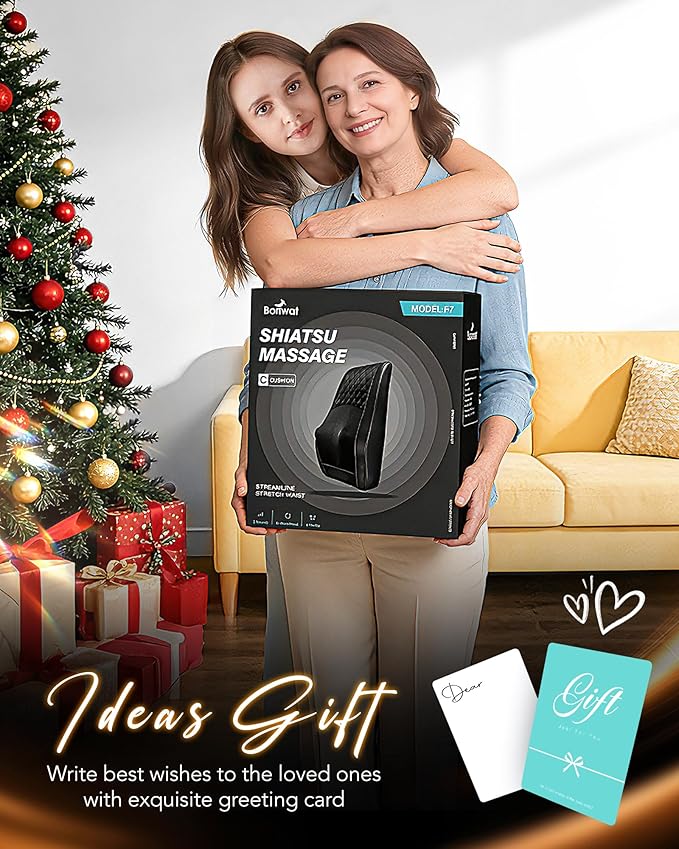 Boriwat Back Massager with Heat, 3D Kneading Massage Pillow for Back, Neck, Shoulder, Leg Pain Relief Deep Tissue, Gifts for Women Men Mom Dad