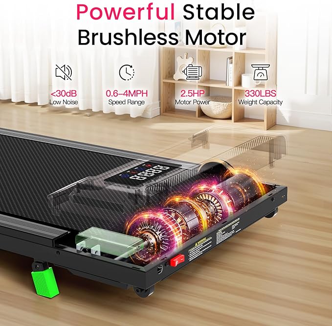 Akluer Walking Pad Treadmill, Portable Under Desk Treadmill 330lbs Capacity, Compact Treadmills Mini Walking Pad, 2.5HP Portable Treadmills with Remote Control, for Home Office Small Space