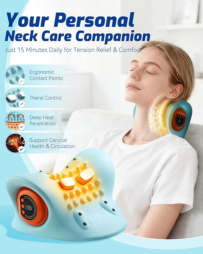 Neck Massager 2025, New Upgrade 26° Angle Neck Massager Pillow with Heat, 3 Modes and Multi-Directional Stretch, 3 in 1 Neck Stretcher Cervical Traction Device - Neck & Shoulder Relief(1PCS)