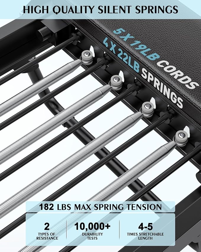 91.3" Pilates Reformer Foldable, TYRSEN Adjustable Pilates Machine, Springs and Cords Dual Resistance Customizable, Longer Smooth Rail, Jump Board, Full-Body Workout Equipment Home Use, Up to 400 lbs
