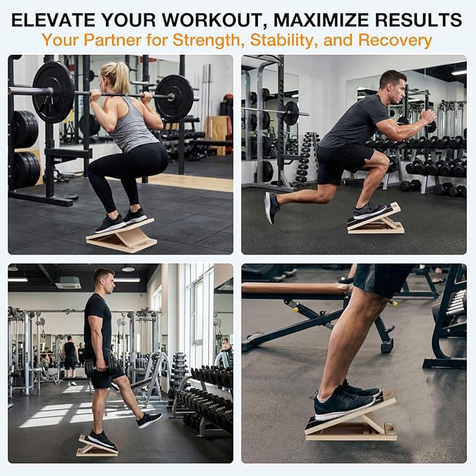 TEMI Slant Board for Calf-Stretching - Wooden Incline Wedge Stretcher for Squats, Foot & Ankle Mobility, Portable Fitness Equipment, Stretch & Rehab Kit