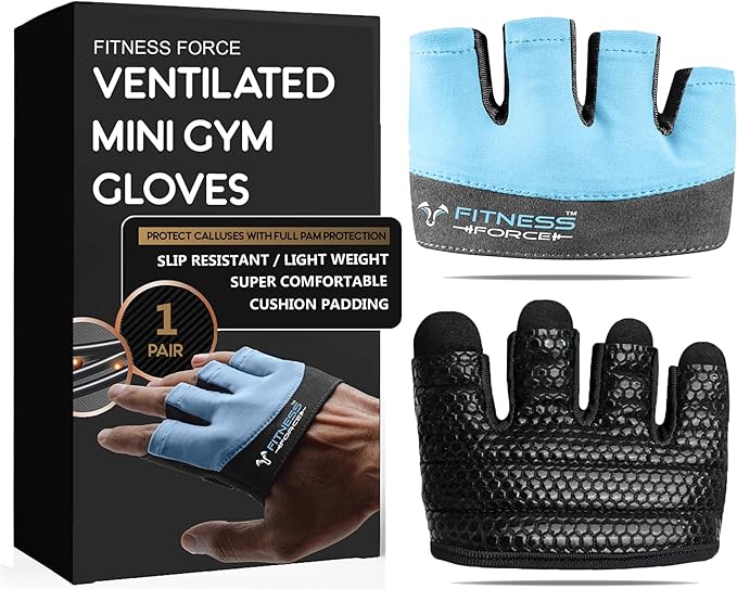 FITNESS FORCE Workout Gloves for Men & Women Partial Weight Lifting Non-Slip Gym Gloves, Lifting Grip for Calluses Guard Fingerless Exercise Gloves with Full Palm Protection