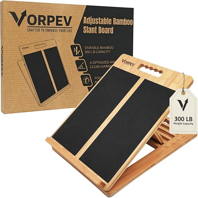 Slant Boards for Exercise - Adjustable Bamboo Calf Stretcher & Squat Wedge, Foldable & Portable Incline Board with Angle Markings, for Physical Therapy Leg Exercisers & Home Gym