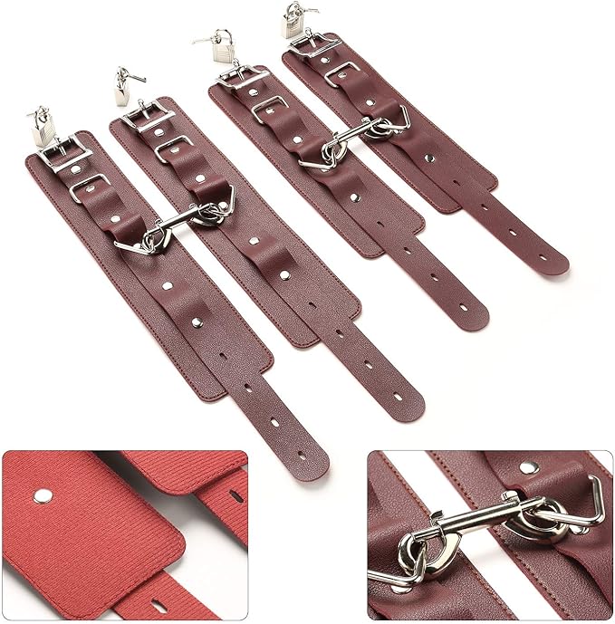 TMEOIIPY Pilates Exercise bar, Red Yoga Exercise Adjustable Spreader Bar with 4 Red Adjustable Straps Sports Aid Training Fitness Gear, Pilates aid kit, Stretching Exercise Tools