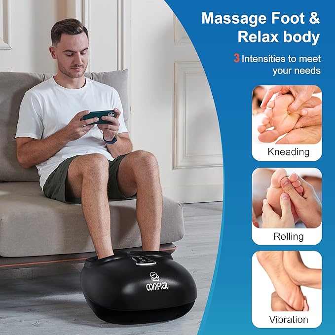 COMFIER Shiatsu Foot Massager with Heat,Vibration,Rolling Compression,Feet Massager for Plantar Fasciitis,Neuropathy Pain,Home Office Use,Fits Size up to 13IN,for Dad,Mom