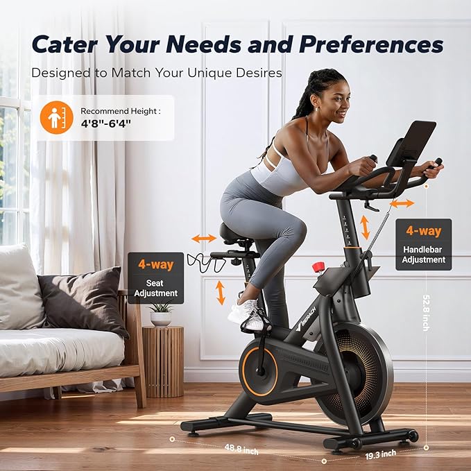 Merach Magnetic Exercise Bike, Heavy Duty Stationary Bike with Automated Resistance, 350 Lbs Weight Capacity, Low Noise Indoor Workout Bike for Home Gym with Self-Developed App