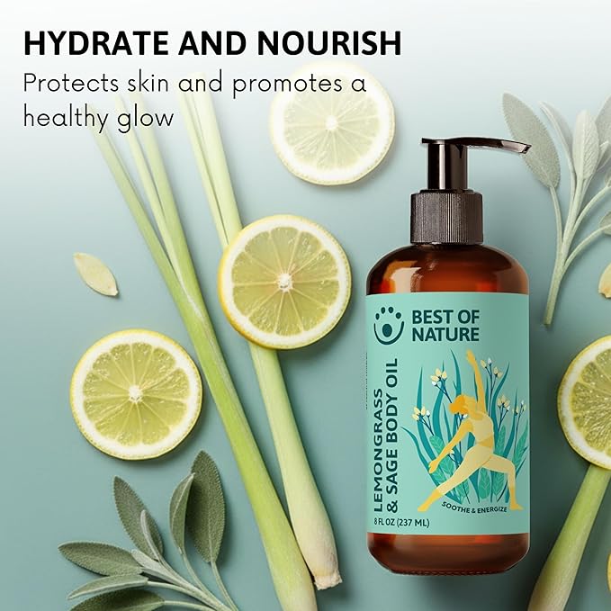 Best of Nature Lemongrass and Sage Massage Oil Blend - Non-Greasy Aromatherapy Massage Oil for Body, Skin & Face, Crafted with Pure Essential Oils (640 fl oz)