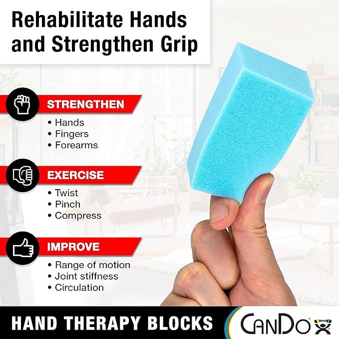 CanDo Hand Therapy Blocks - Green (Firm), Pack of 3 - Grip Strengthening Foam Hand Exercise Tools for Physical Therapy, Arthritis, Carpal Tunnel, Stress Relief, Anxiety