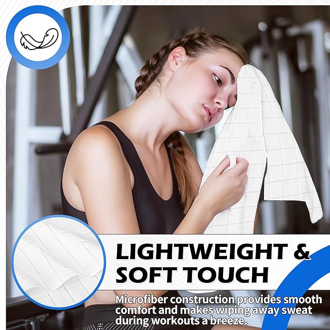 HOMERHYME Microfiber Workout Towels, 10 Pack Gym Sweat Sports Towels, 16 x 27 Inch Quick Dry Hand Towels, Absorbent White Towel for Home Yoga Fitness Spa Camping, Gym Accessories for Women Men