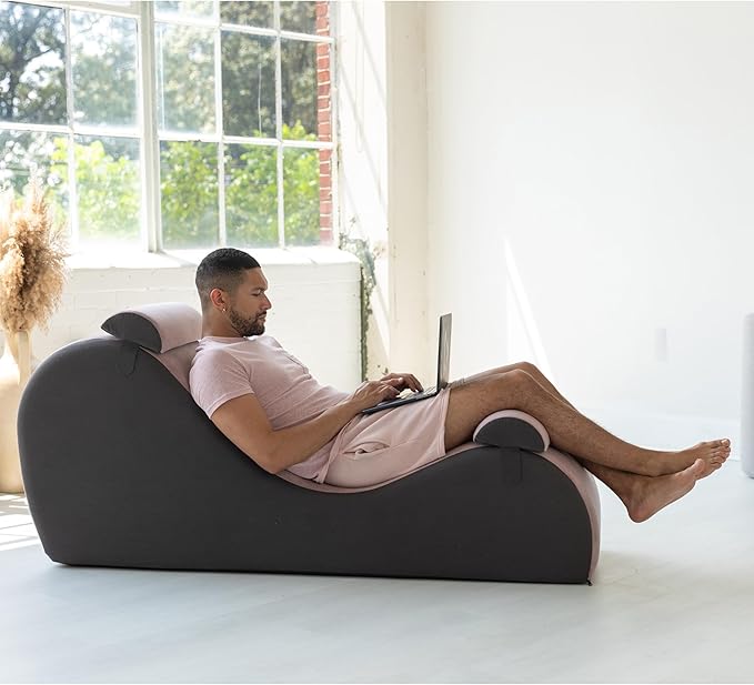 Avana Chakra Yoga Chaise - 2 Adjustable Headrests & Handles with Adjustable Straps, Micro-Velvet/Microloop, Rose & Grey