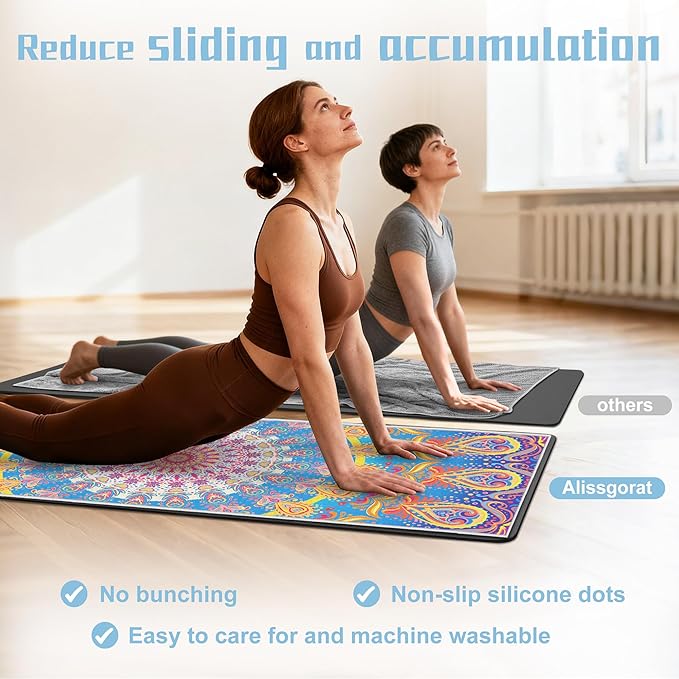 Yoga Towel,Absorbent Yoga Mat Towel for Hot Yoga Non Slip,Stylish Prints,Ideal for Workouts,Hot Yoga,Bikram,Pilates Equipment,72 x 27 in,Rainbow
