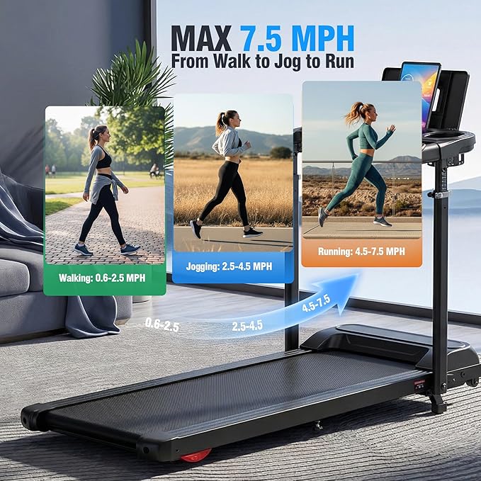 Treadmill with Desk Workstation & Adjustable Height, 450 lbs Weight Capacity, Folding Incline Treadmill with Handle Bar, Portable Ultra-Quiet 3.5HP Walking Pad Treadmill with Desktop for Home Office