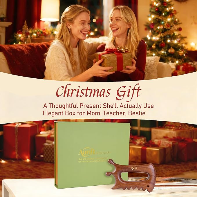 Wooden Gua Sha Massage Tool for Face & Body – Dual Trigger Point Acupressure Massager for Nose & Eye Area, Manual Muscle Scraper with Ergonomic Grip for Jawline & Neck Relief in Gift Box