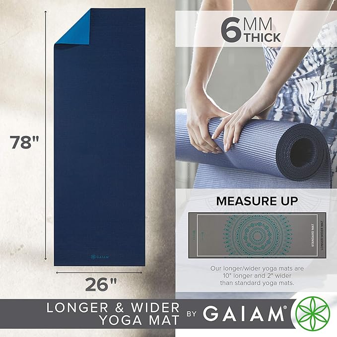 Gaiam Solid Color Yoga Mat, Non Slip Exercise & Fitness Mat for All Types of Yoga, Pilates & Floor Exercises