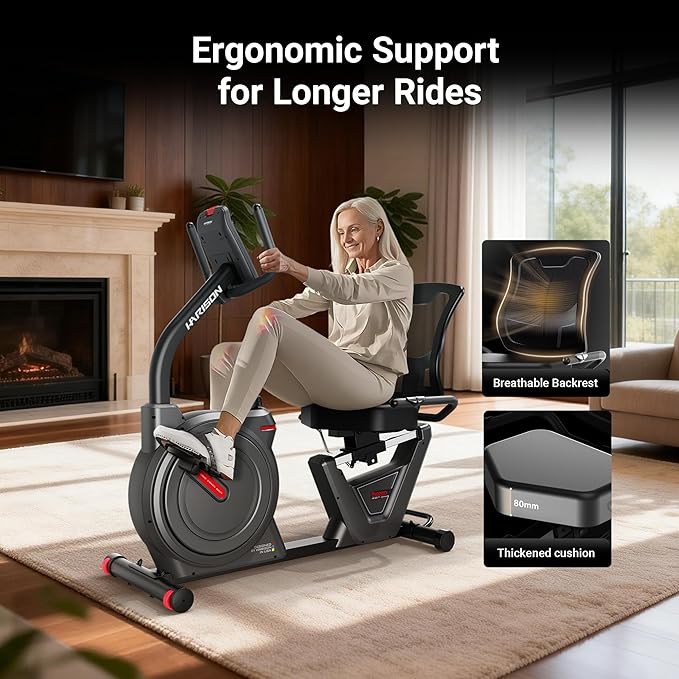 HARISON Recumbent Exercise Bike for Seniors, Quiet Magnetic Recumbent Bike for Home Use, Comfortable Seat, Step-Through Frame, App Compatible