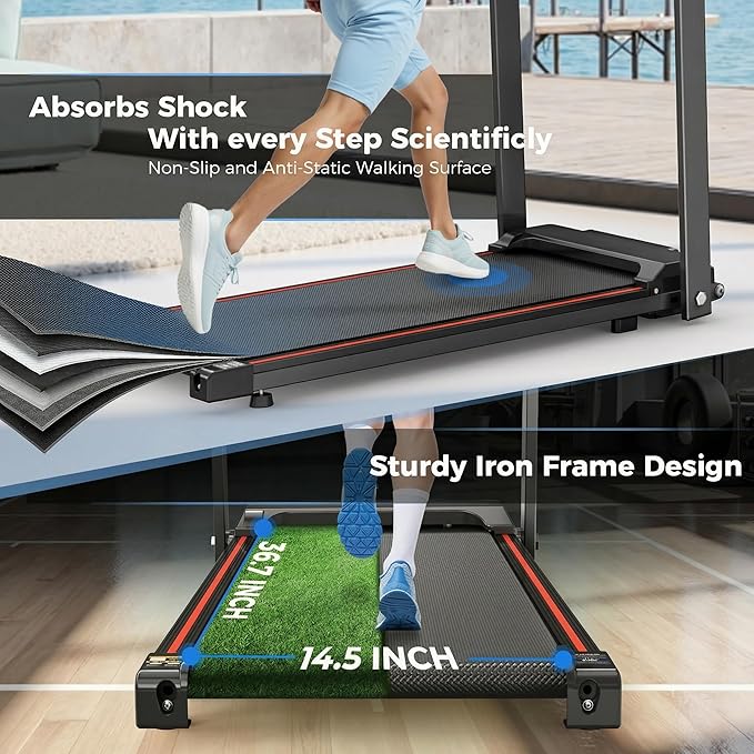 Treadmills for Home Foldable Treadmill with Handles 3 HP Folding Treadmills Walking Pad Treadmill with Handle Bar Quiet Walking Machine, 300LBS Capacity Portable Small Running Pad Home Gym