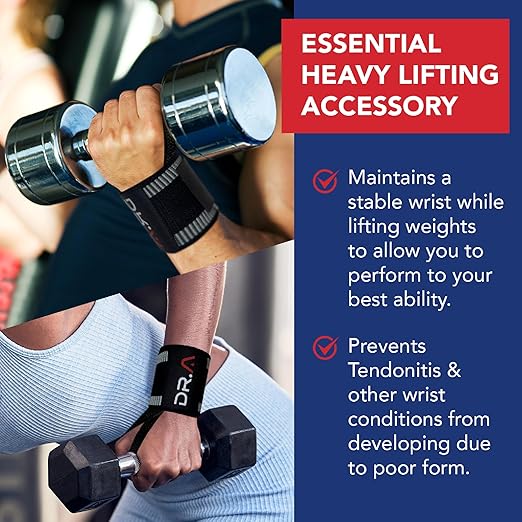 Dr. Arthritis Weight Lifting Wrist Wraps with Thumb Loop, Heavy-Duty Wrist Straps for Weightlifting, Hybrid Training, Olympic Lifts & Calisthenics, Non-Slip Gym Wraps for Men & Women (Black-Grey Stripes)