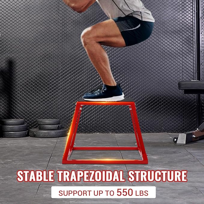 Heavy-Duty Steel Plyometric Jump Box Set, 12” 18” 24” Square Jumping Trainer with Non-Slip Rubber Top, Stackable Home Gym Fitness Equipment for Strength Training & Conditioning