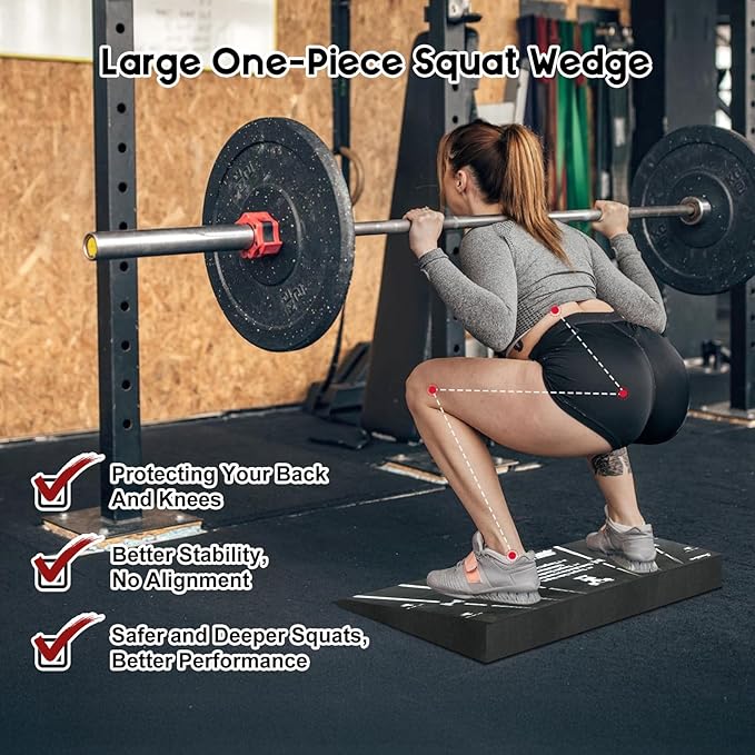 Squat Wedge Block, Professional One-Piece Heel Elevated Slant Board for All-Position Squats, Knees Over Toes, Weightlifting, Calf Stretches ect.. Home and Gym Equipment.