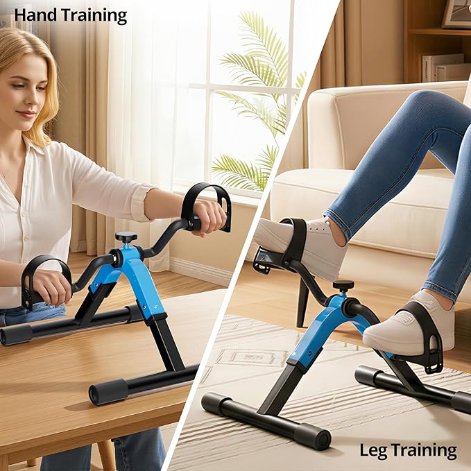 Folding Pedal Exerciser Mini Exercise Bike Under Desk Bike Pedal Exerciser for Arms and Legs Cardio Workout, Portable Desk Bike Peddler Machine for Sedentary Officer & Seniors