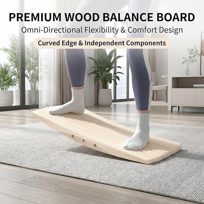 Balance Board Trainer for Standing Desk, Wooden Wobble Rocker Board for Core Strength Training, Office Balance Board for Home Fitness & Stability