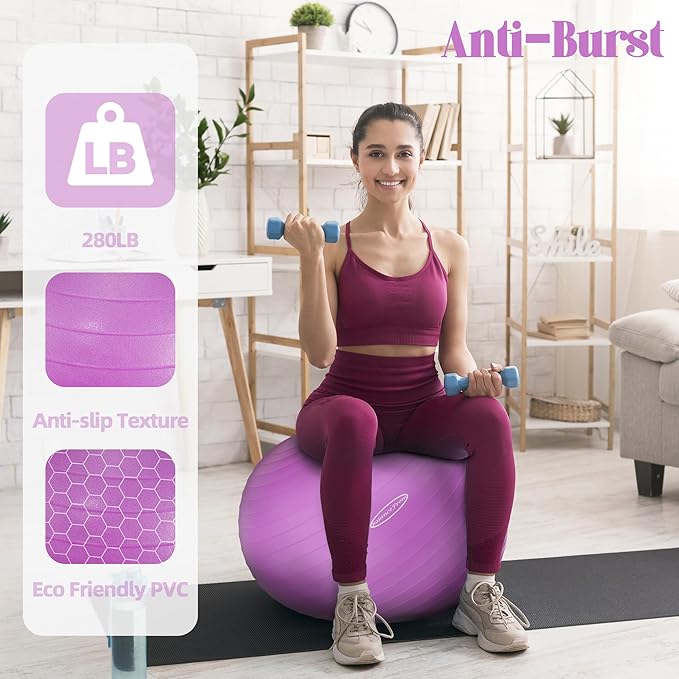 Fitvids Exercise Ball for Fitness, Yoga, Pilates with Quick Pump, Anti-Burst Slip Resistant Balance Ball