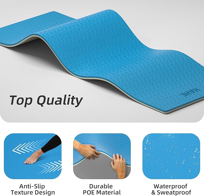 HAHE Yoga Mat Thick, 72"x32"x0.4"Th (10mm), Wide Non-Slip Exercise Mat with Carry Strap, Double-Sided POE Fitness Mat for Yoga, Pilates & Floor Workouts