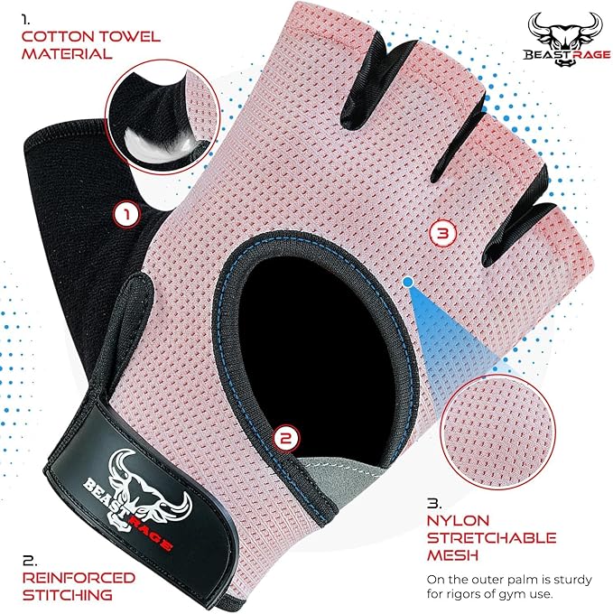 BEAST RAGE Fingerless Weight Lifting Gloves with Palm Protection Padding, Breathable Lightweight Gym Gloves for Men, Women, Weightlifting, Cycling, Exercise, Training Pull Up