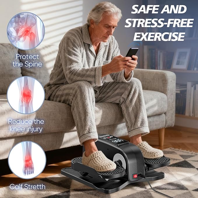 Under Desk Elliptical Machine for Senior Mini Elliptical Leg Exerciser with Remote Quiet Portable Electric Seated Foot Pedal Exerciser for Home Office