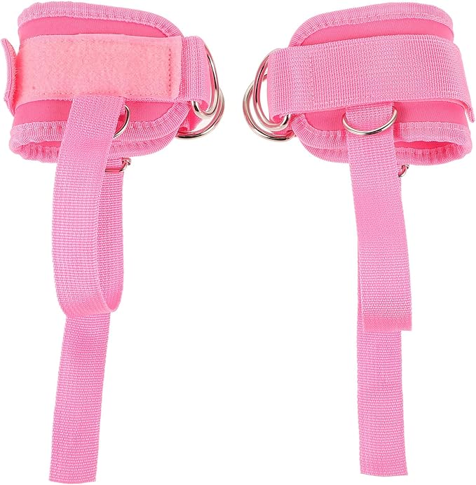Homoyoyo Ankle Bind Straps with Double Hook-and-loop and Adjustable Bands, 2pcs Pink Fitness Ankle Belts for Gym Cable Attachment, Heel Blister Protection for Leg Strength Training