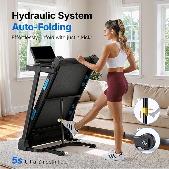 MERACH Incline Treadmill with Incline 6%-15%, 7-Layer Belt 300LBS Capacity Tredmill Foldable Handle Running Treadmills for Home, 0.5-7.5MPH 3.0HP Incline Folding Treadmill LED with APP Threadmill