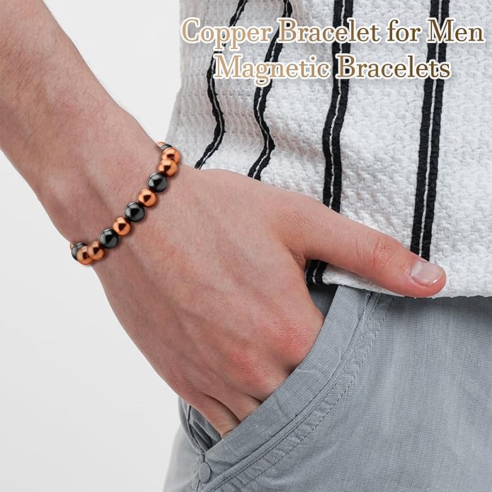 Copper Bracelet for Women and Men, Copper Magnetic Bracelet with 3500 Gauss Magnet Beads as Birthday Gifts, Hematite Jewelry Pulsera De Cobre para Mujer for Parents Anniversary Jewelry Gift