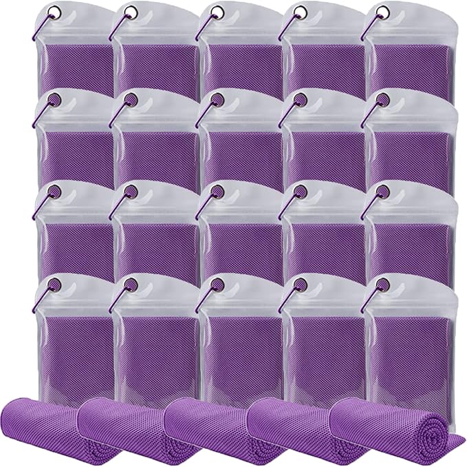 Pack of 20 Cooling Towel 40x12'' Ice Towel for Neck and Face Microfiber Chilly with Bag Breathable Yoga Gym Stay Cool Towels Sweat Rag for Workout Running Camping Pilates Beach, Purple
