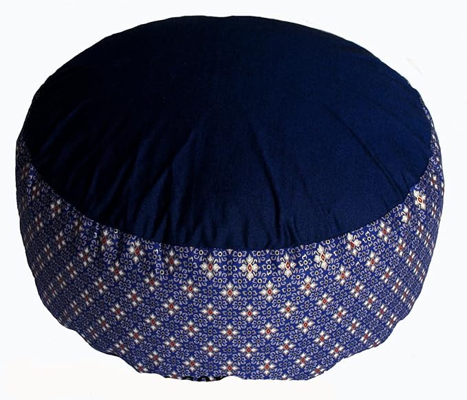Meditation Cushion Zafu Pillow - Buckwheat and Kapok Fill - Indochine Blue Diamond