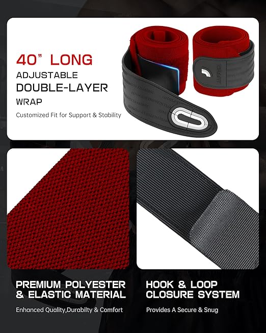 Jaffick Elbow Wraps for Weightlifting (1 Pair) - Double-Layer Reinforced 40'' Elastic Elbow Brace Compression Strap & Gym Joint Support Brace - for Bench Press, Powerlifting, and Pressing