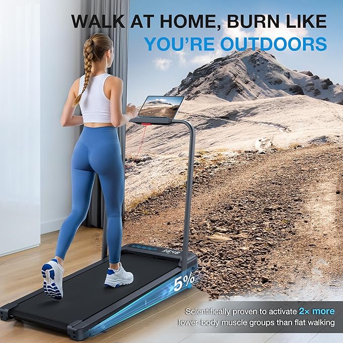 WELLFIT Folding Treadmill with Incline,320+ lbs Capacity Portable Treadmills with Handlebar, Under Desk Treadmill for Home Office,Low Noise Walking Pad with Smart Voice Control for Jogging Running