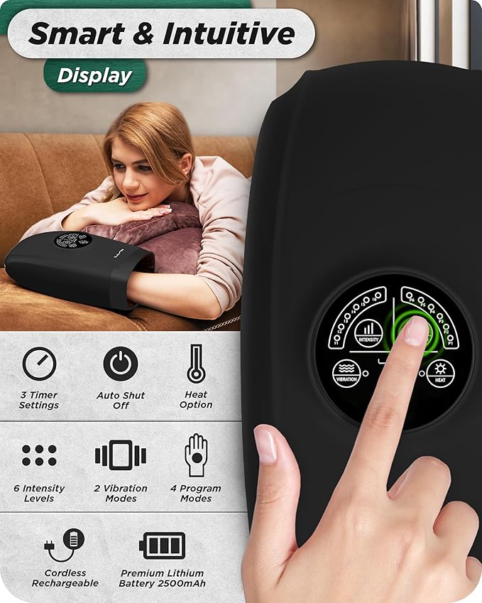 Lunix LX3 FSA Carpal Tunnel & Wrist Pain Relief Device, Heated Air Compression Hand Massager Machine for Arthritis & Finger Numbness, Cordless, Charcoal Black