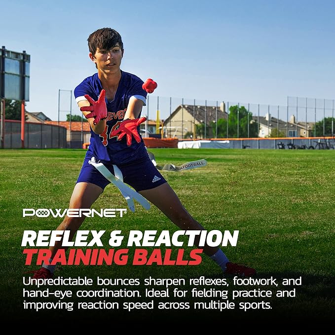 PowerNet Reaction Balls, Reflex & Agility Trainer, Hand-Eye Coordination Training, Reaction Speed Training Equipment, Baseball Softball Soccer and Boxing Reflex Ball Sports Equipment, 2 Sizes