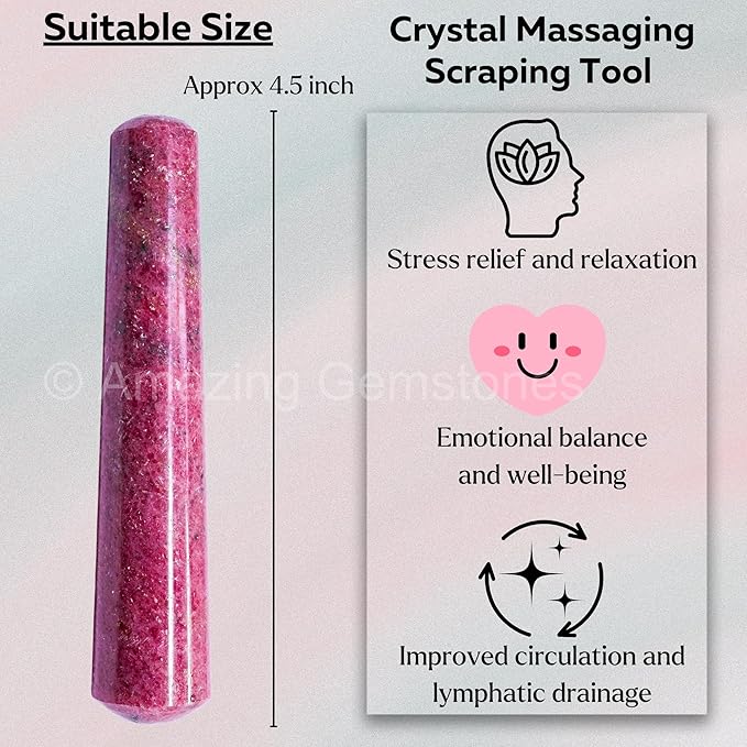 Amazing Gemstone Rhodonite Crystal Wand Massage Stick - Pelvic Wand Gua Sha for Adults - Crystals and Healing Stones Massage Wands for Adults Gifts (Smooth)