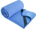 POLYTE Microfiber Hot Yoga Towel Mat with Non-Slip Silicone Grip and Secure Fit Elastic Straps, 24 x 72 in (Blue)