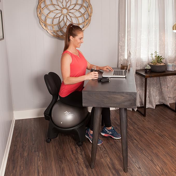 JFIT Ergonomic Comfort/Stability Balance Ball Fitness Chair,Black,5' to 6'3"