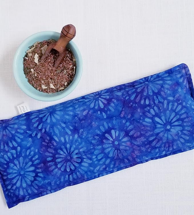 Eucalyptus Eye Pillow - Hot or Cold Use - Handmade Weighted Bag, 4" x 10" Size, Sinus and Migraine, Relaxation - Deep Blue Batik