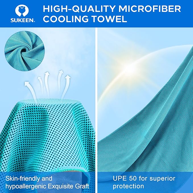 Sukeen 4 Pack Cooling Towels (40"x12"),Ice Towel,Soft Breathable Chilly Towel,Microfiber Towel for Yoga,Sport,Running,Gym,Workout,Camping,Fitness,Workout & More Activities