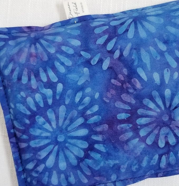 Eucalyptus Eye Pillow - Hot or Cold Use - Handmade Weighted Bag, 4" x 10" Size, Sinus and Migraine, Relaxation - Deep Blue Batik