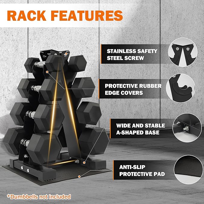Fitvids A-Frame Dumbbell Weight Rack, Vertical Storage Rack for Dumbbells, Weight Stand Only for Home Gym Space Saver, 4-Tier or 5-Tier Option
